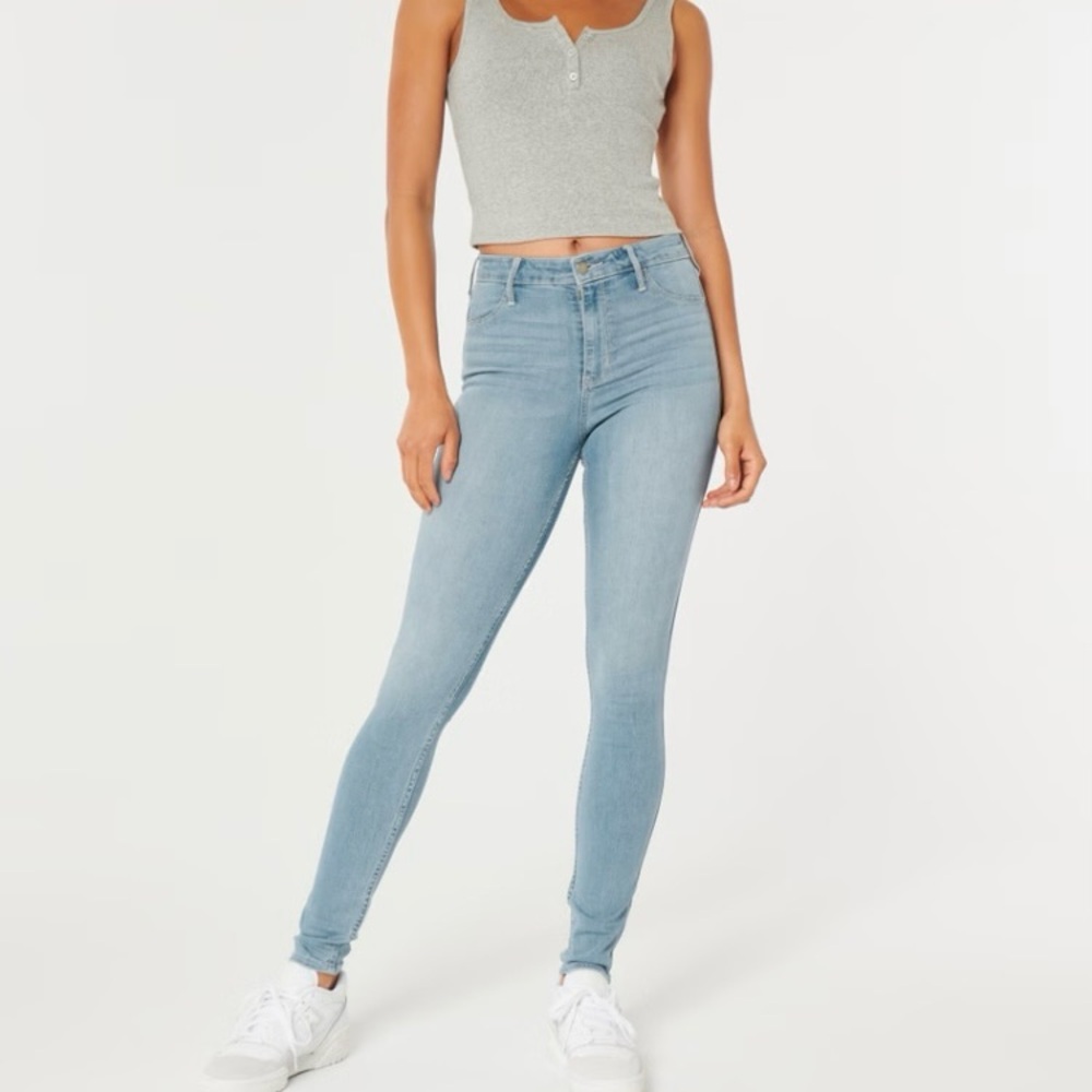 Hollister Advanced Stretch High Rise Jean Legging-Light Faded Blue-Size 7R/28